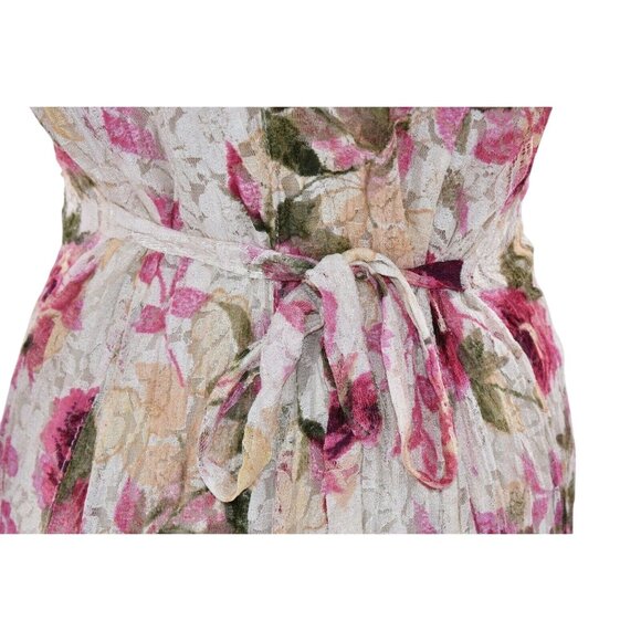 Vintage 90s Sheer Floral Dress Lace Sweeping CottageCore Festival Cream Pink Max - Picture 8 of 9